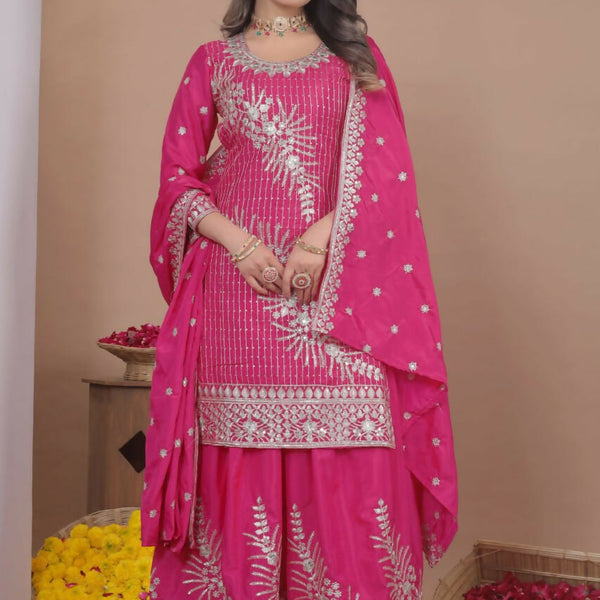 Teeya Creation Pink Color Natural Crepe Silk Wedding Wear Trending Salwar Suit - Distacart