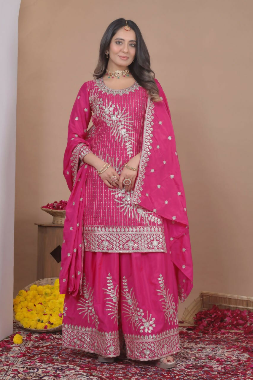 Teeya Creation Pink Color Natural Crepe Silk Wedding Wear Trending Salwar Suit - Distacart
