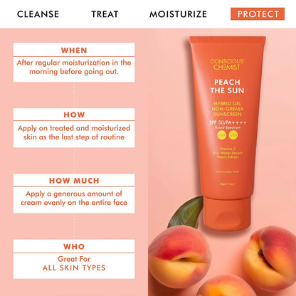 Conscious Chemist Peach The Sun Hybrid Gel Sunscreen SPF 50 PA ++++ - Distacart
