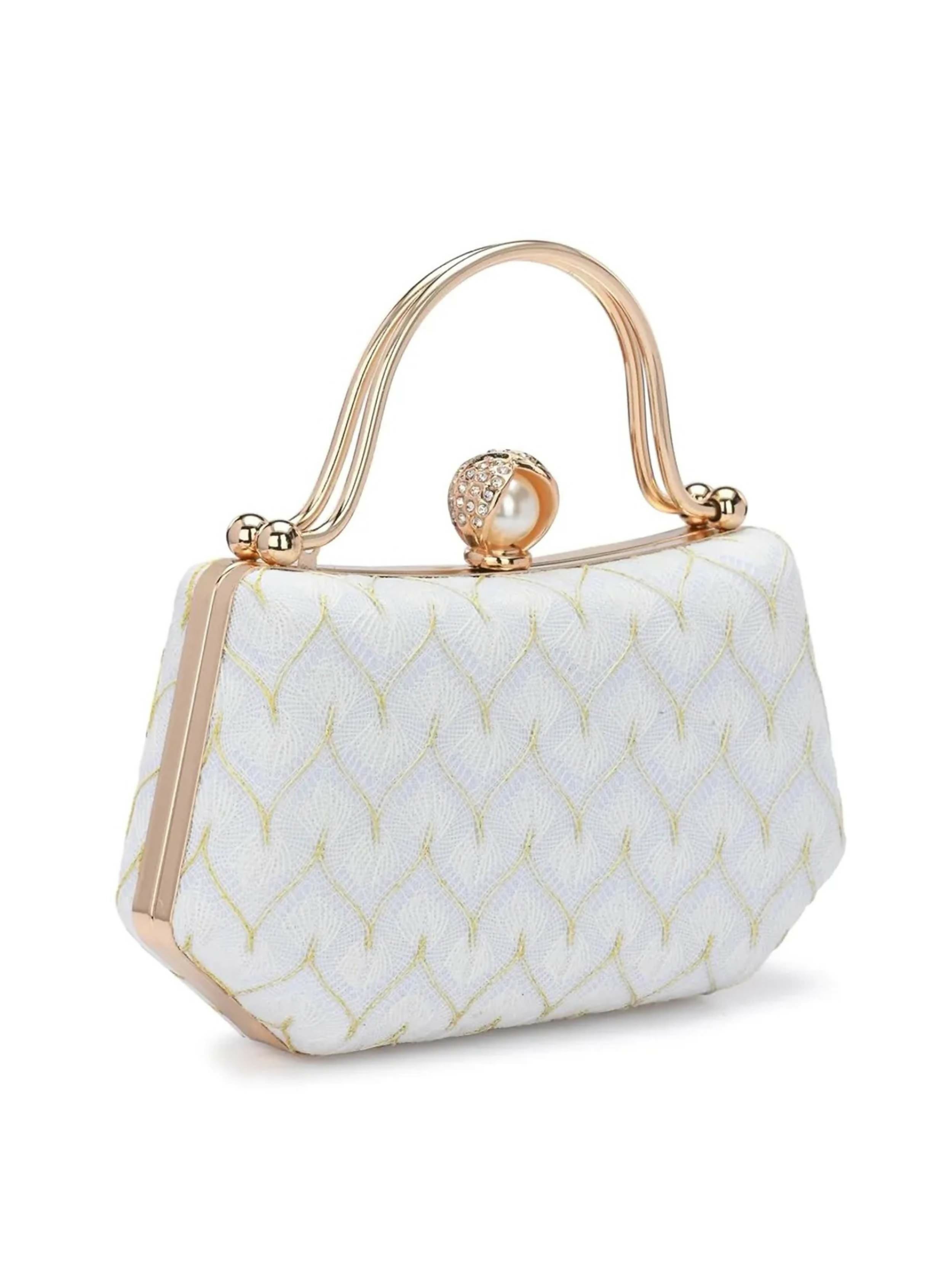 Joban Fashion Bridal Hand Clutch For Women & Young Girls - White