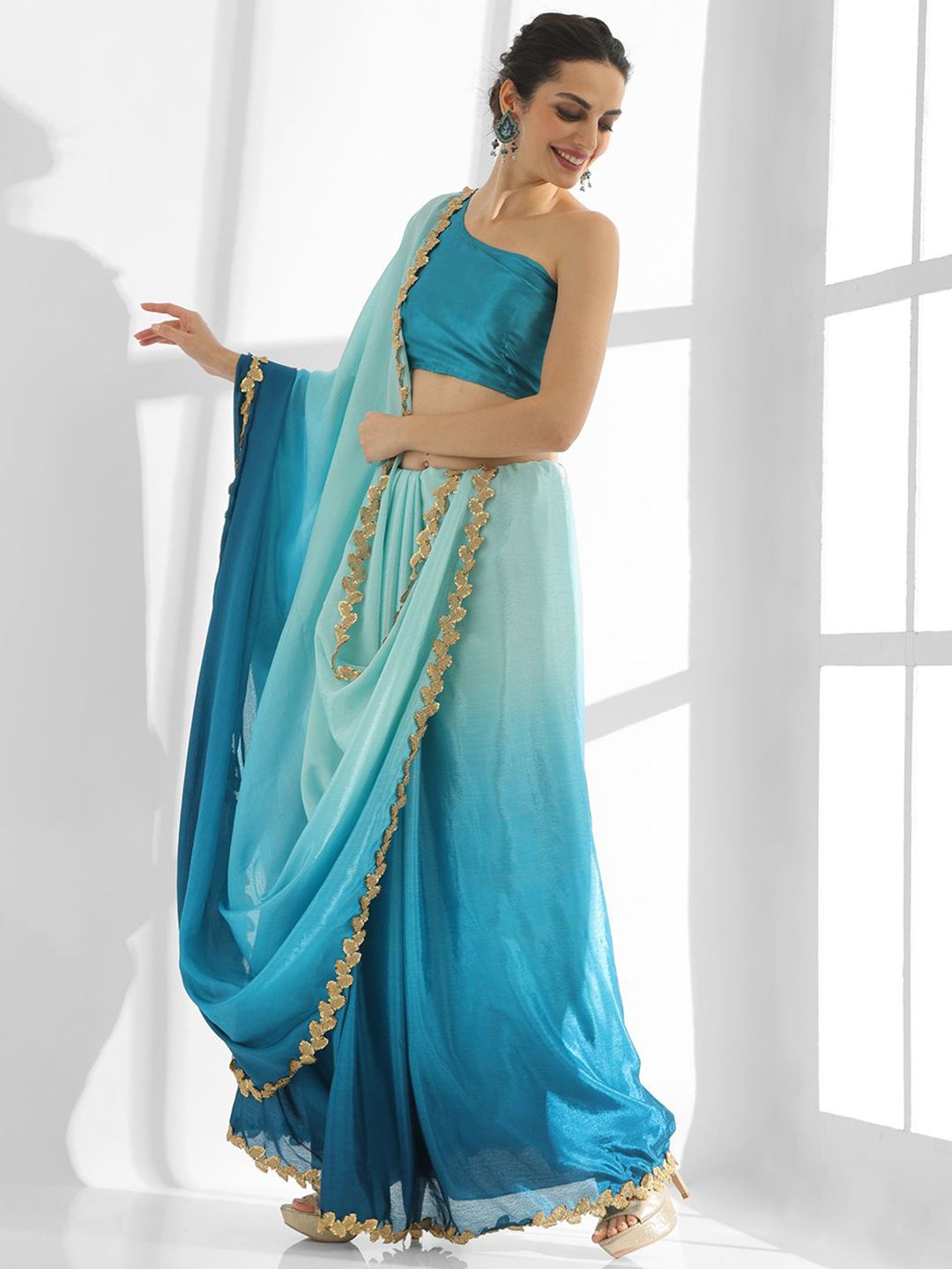 Mitera Women Satin Ombre Saree - Distacart