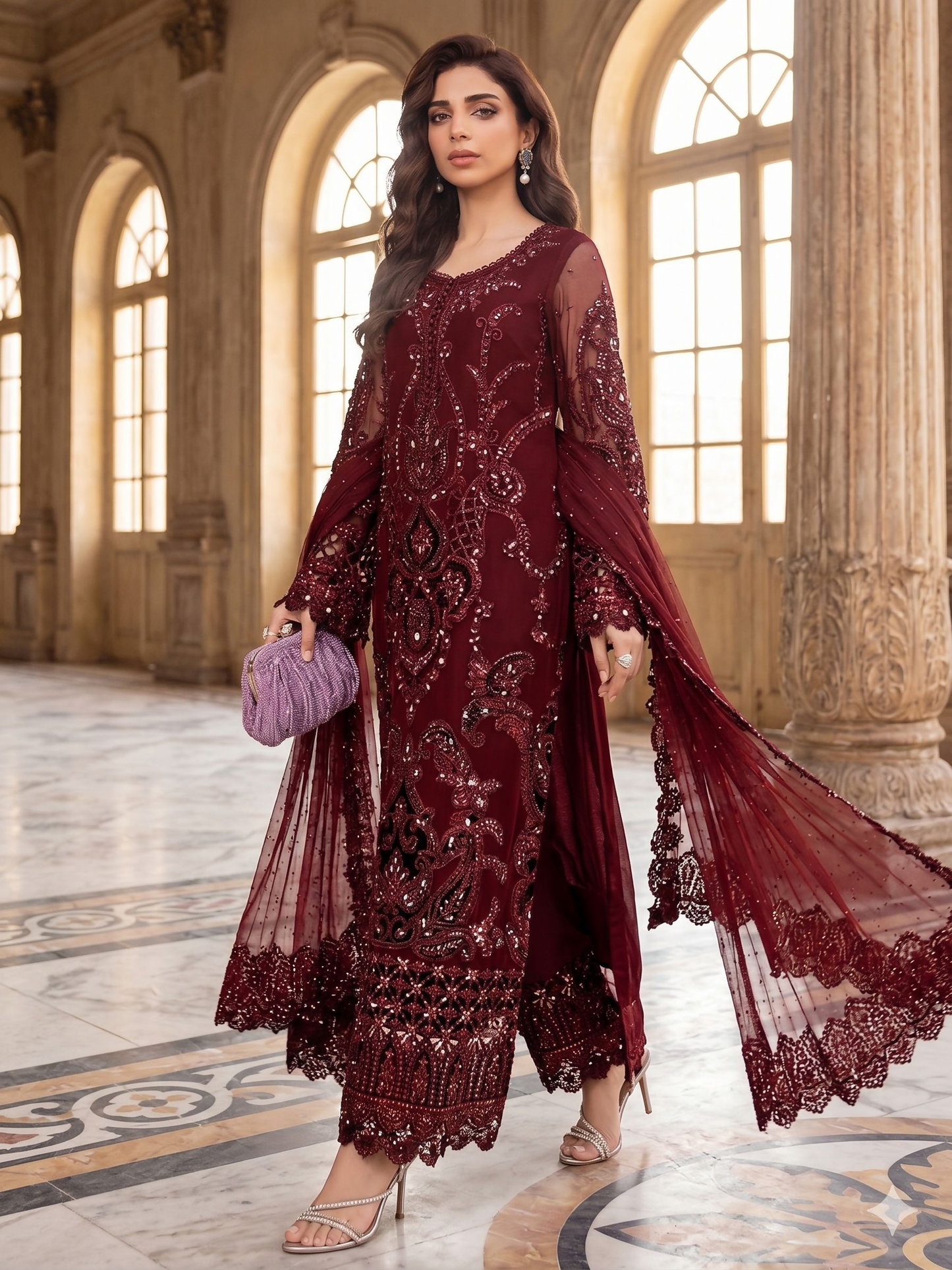 Teeya Creation Womens New Georgette Silk With Heavy Embroiedery With Sequence Work Kurta Set - Dista