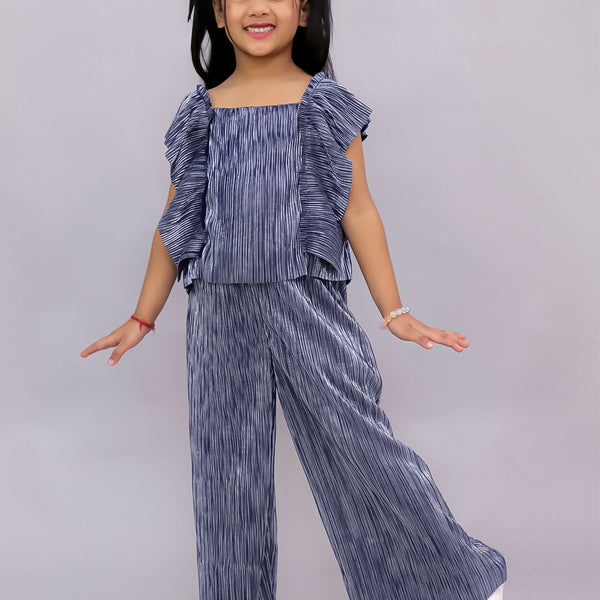 Lil Drama Glam Up Girls Blue Party Top and Pant Set