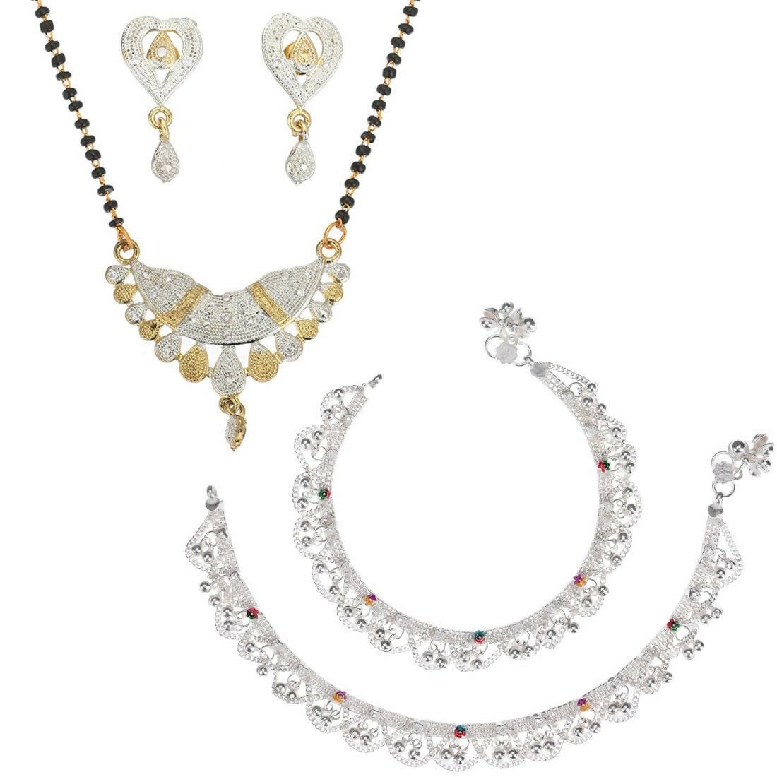 AanyaCentric Gold-plated Mangalsutra Pendant Earring Set & Silver Plated Anklet - Distacart