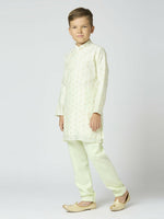 Thumbnail for Joban Fashion Kids Island Full Sleeves Chanderi Kurta, Pyjama Set with Traditional Butta Work - Pista - Distacart