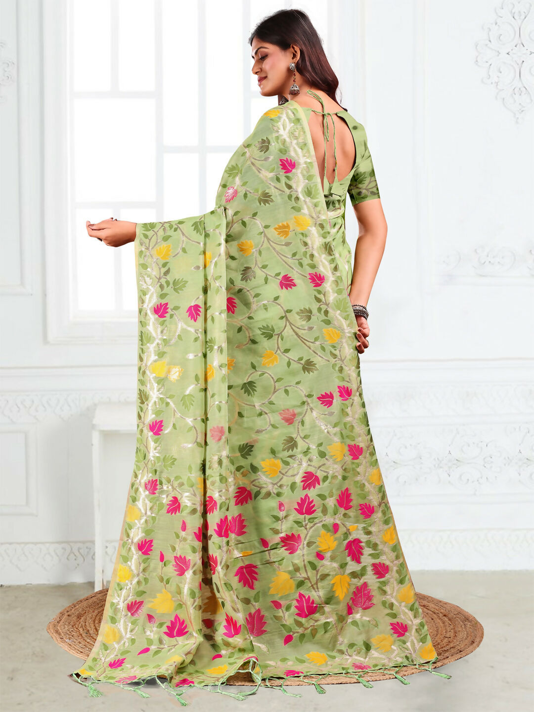 Astita Linen Cotton Light Green Saree