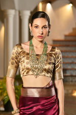 Thumbnail for Vishnu Weaves Women's Maroon Soft Tussar Silk Printed Saree with Blouse