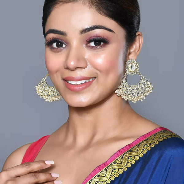 Joban Fashion Women Kundan Pearl Golden White Earrings - Distacart