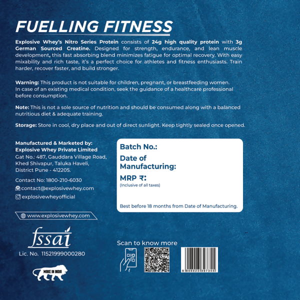 Explosive Whey Nitro Series Whey (24gm Protein with 3gm Creatine)