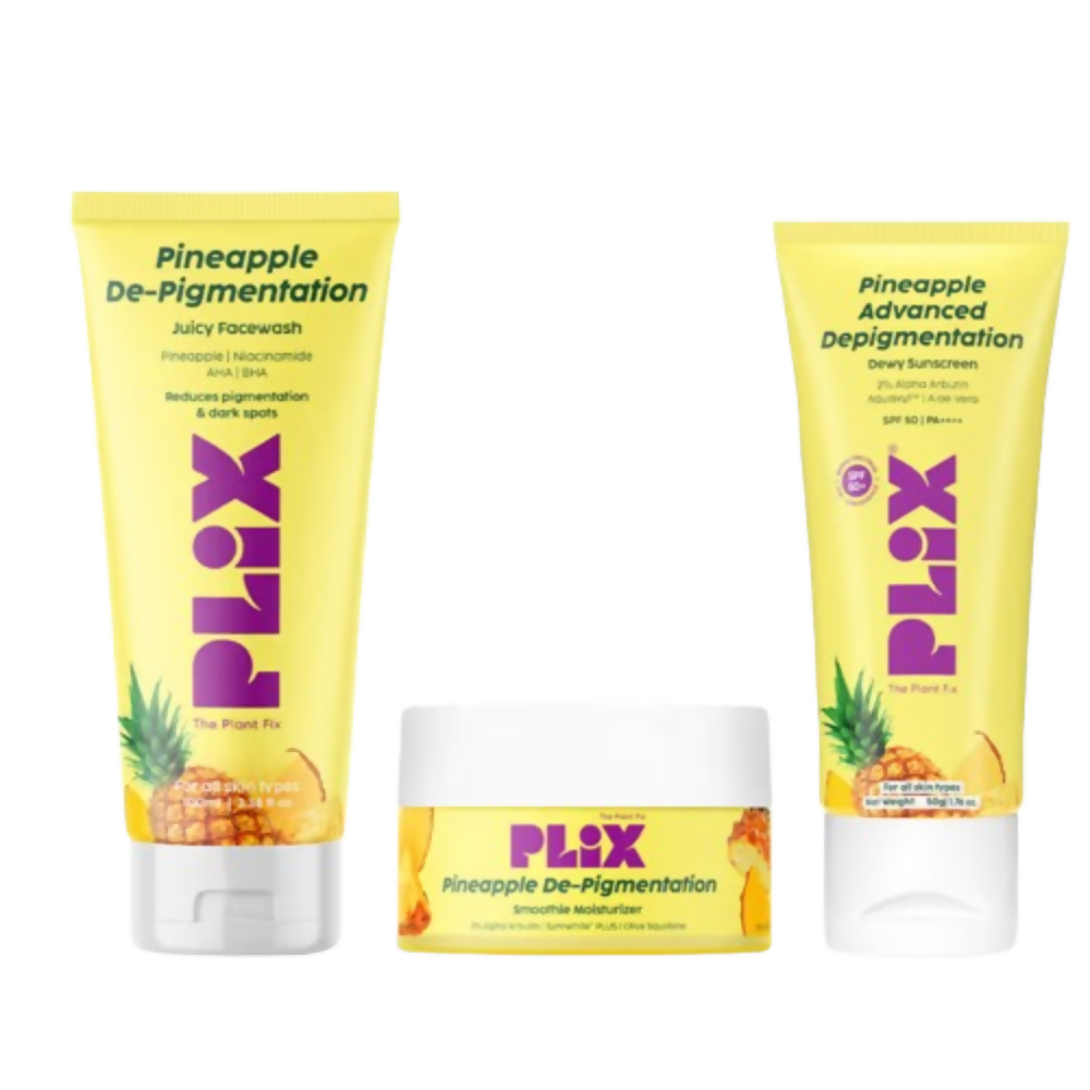 PLIX The Plant Fix Pineapple De-pigmentation Regime Juicy Face Wash, Smoothie Moisturizer & Dewy Sunscreen