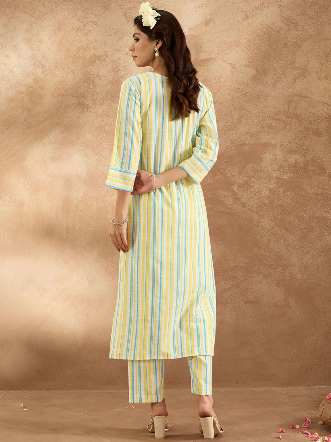 Indo Era Women Floral Embroidered Regular Thread Work Pure Cotton Kurta with Trousers