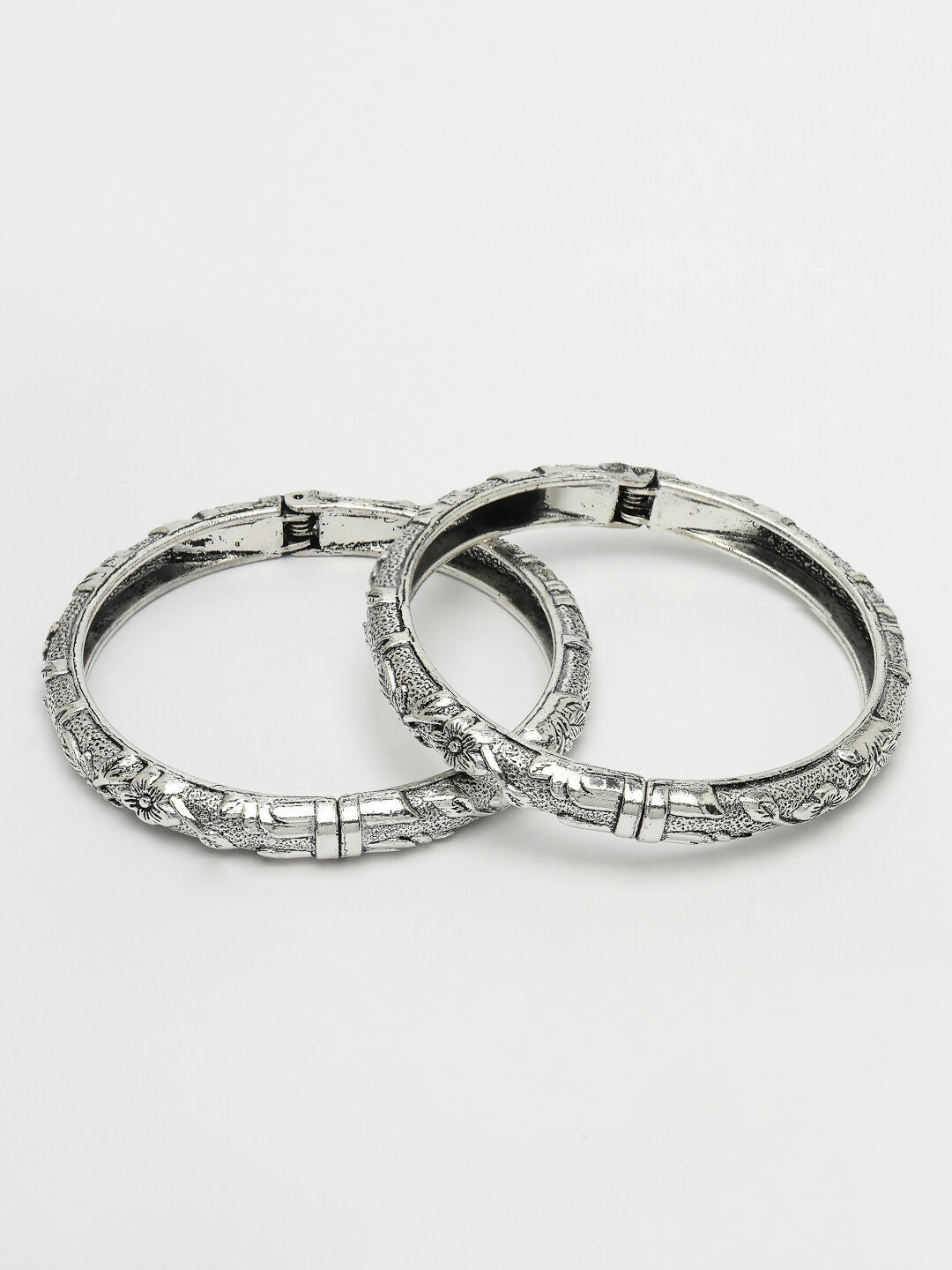 NVR Women's Silver-Toned German Silver Floral Oxidised Kada Bangle - Distacart