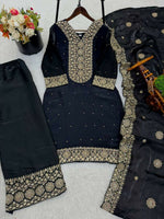 Thumbnail for Teeya Creation Black Color Fendy Silk Embroidery Work Wedding Wear Salwar Suit - Distacart