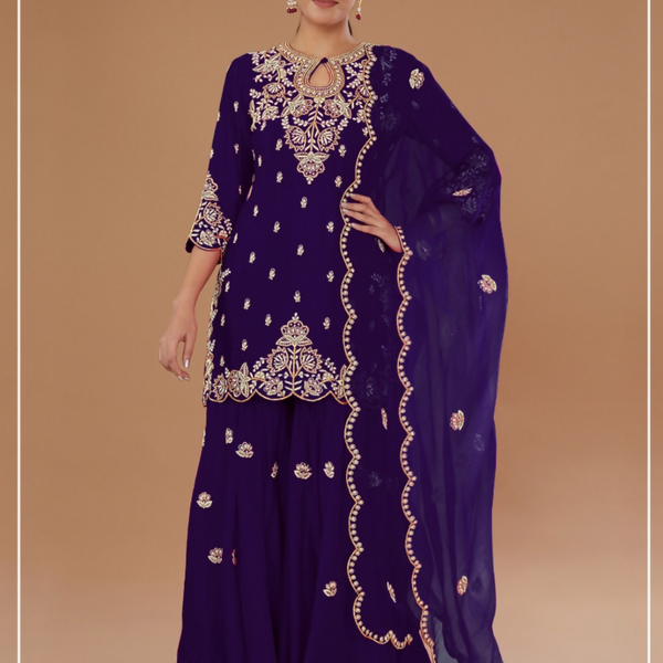 Anaita Purple Vichitra Stitched Suit with Embroidered viscose Thread Jari & Sequence work