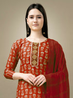 Thumbnail for Jyoti Fashion Women's Maroon Rayon Embroidery & Sequence work Kurta with Trouser & Dupatta - Distacart
