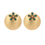 Thumbnail for Nuyug 22K Gold-Plated Faux Emerald Stones Studded Circular Floral Shaped Motif Studs