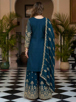 Thumbnail for Teeya Creation Teal Chinon Silk Designer Wedding Wear Embroidery Work Palazzo - Distacart