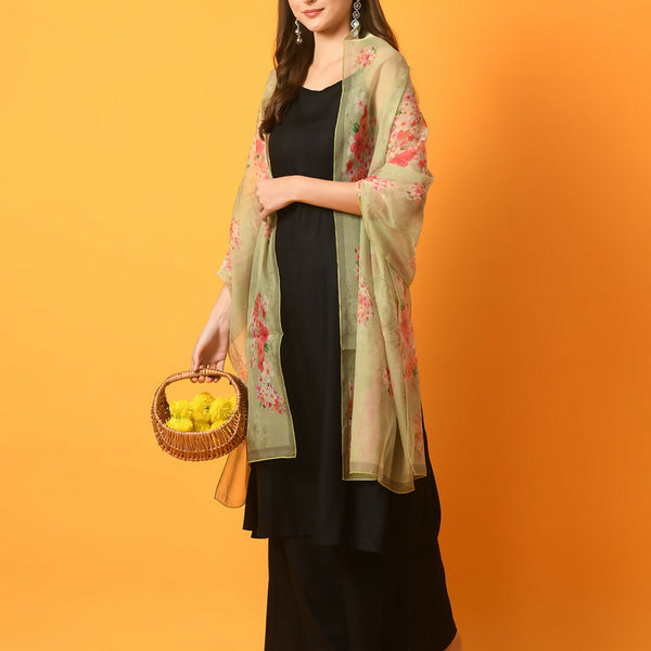 Myshka Women's Black Solid Anarkali Party Kurta Set With Printed Dupatta - Distacart