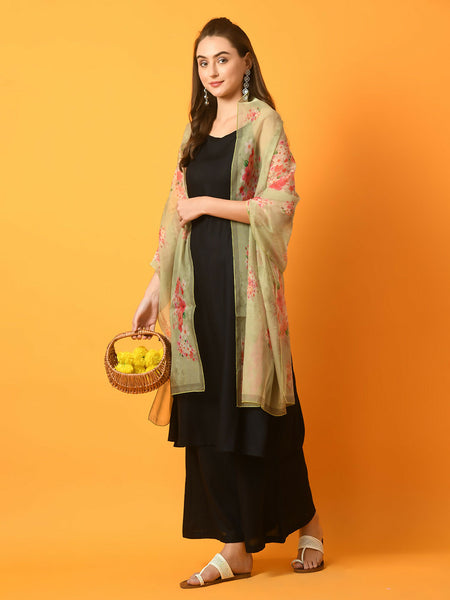 Myshka Women's Black Solid Anarkali Party Kurta Set With Printed Dupatta - Distacart