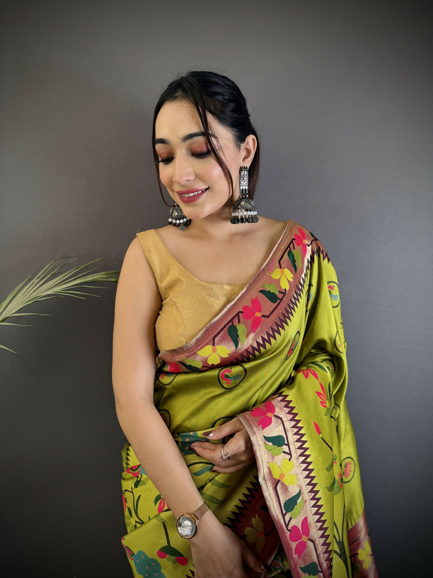 Joban Fashion Light Green Paithani Soft Silk Meenakari Saree