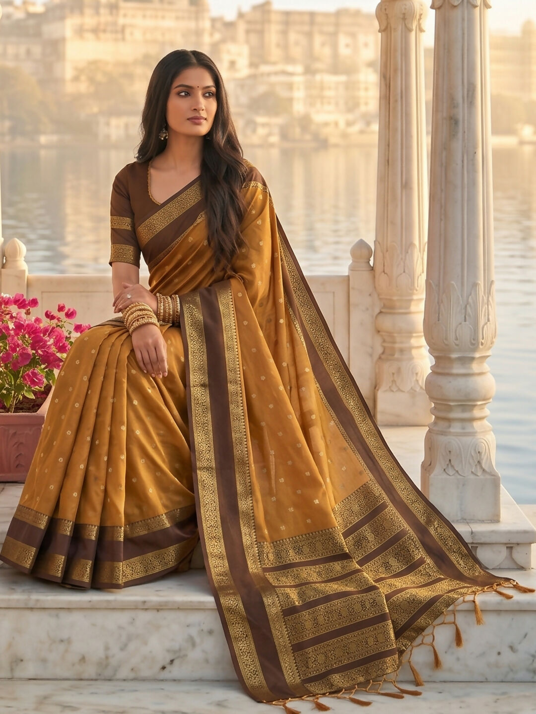 Shree Shyam Fashion Mustard Silk Blend Saree - Dista