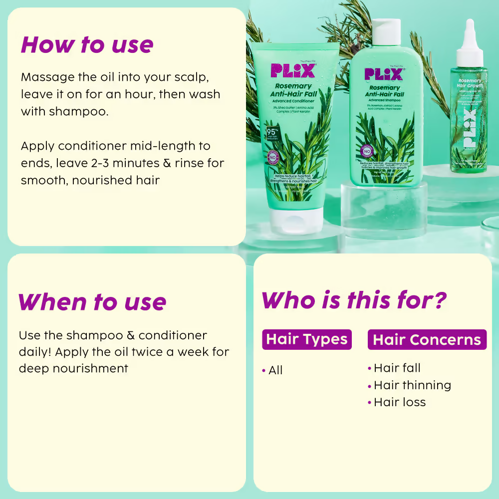 PLIX The Plant Fix Rosemary Hair Growth Advanced Hair Oil, Anti Hairfall Shampoo & Conditioner - Distacart