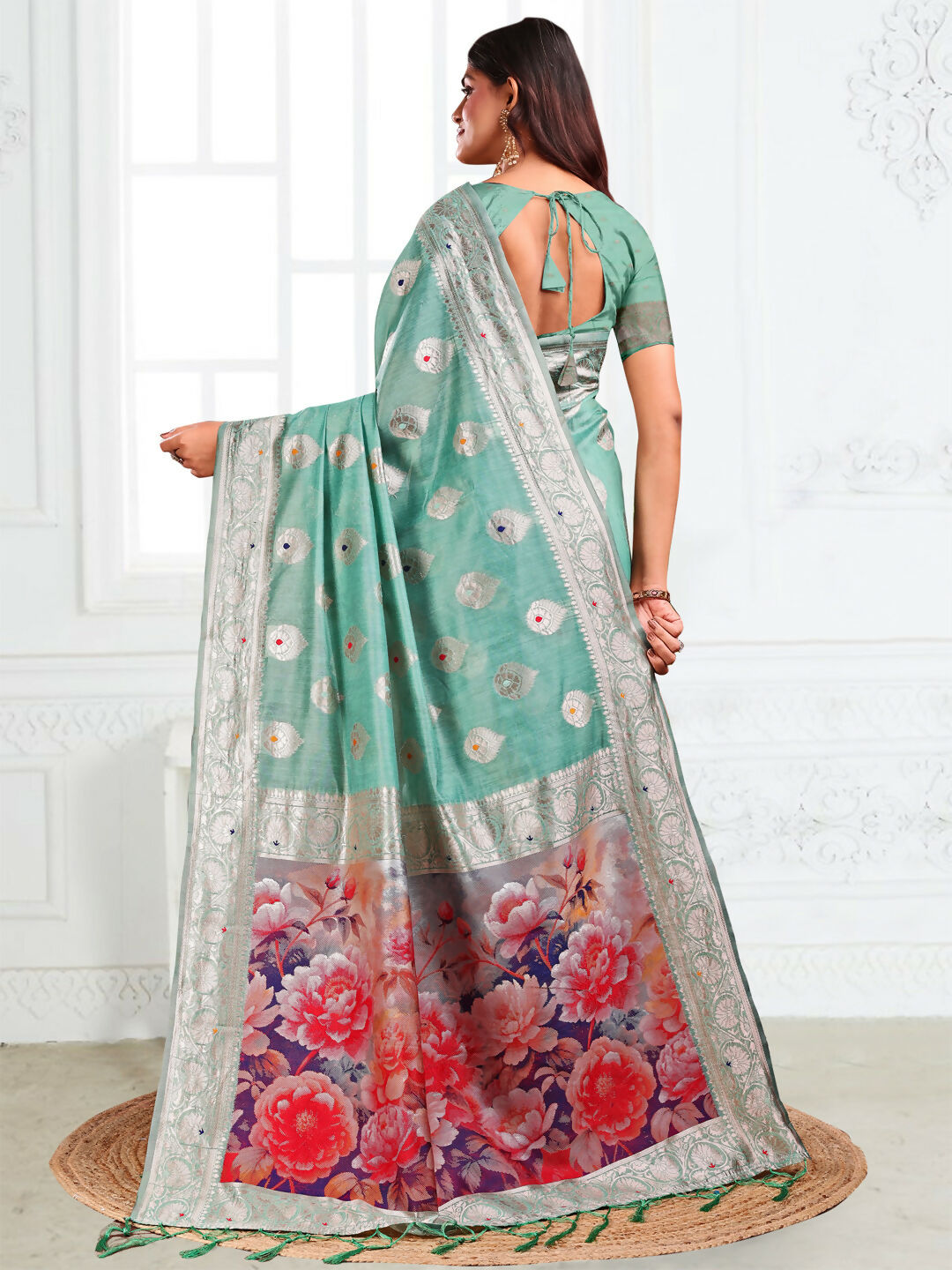 Astita Linen Cotton Rama Green Saree