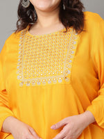 Thumbnail for Sztori Plus Size Geometric Embroidered Mirror Work Straight Kurta