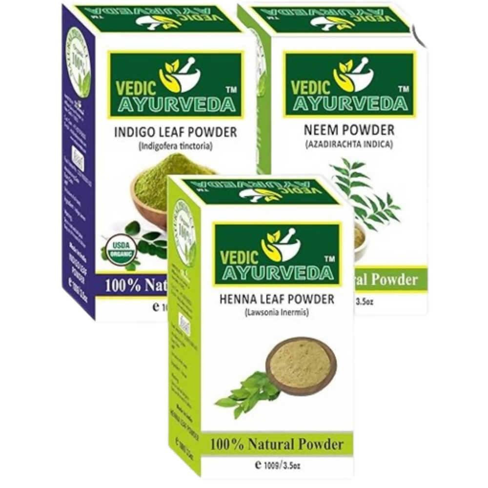 VedicAyurveda Indigo Powder, Neem Powder & Heena Powder - Dista