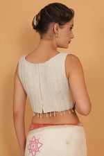 Thumbnail for Joban Fashion Silk Pearl And Beads Hand Embroidery Padded Blouse - White