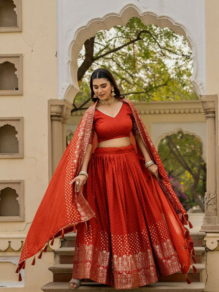 Lehenga Mart Orange Designer Wedding Wear Lehenga Choli - Dista