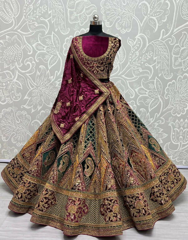 Jyoti Fashion Women's Multicolor Velvet Fancy Patch, Multi Thread Embroidered, Zircon Diamond, Sequins Work Wedding Lehenga Choli - Distacart