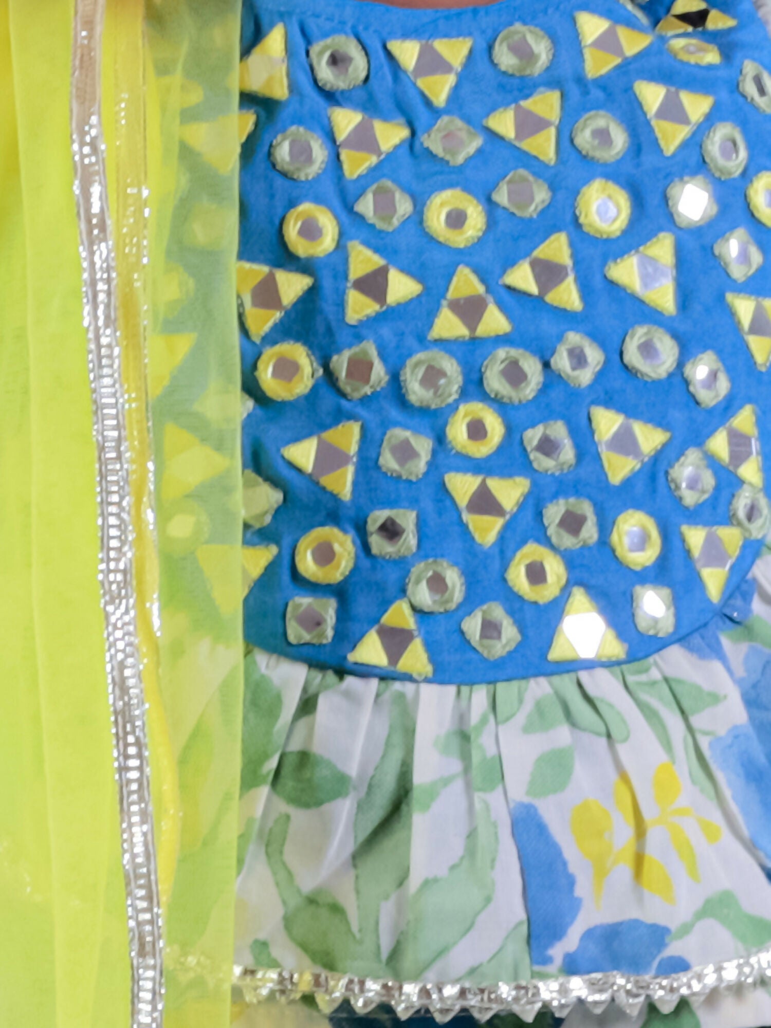 Lil Drama Jaipur Print Stylish Cotton Lehanga with Choli and Net Dupatta Set for Girls - Green - Distacart
