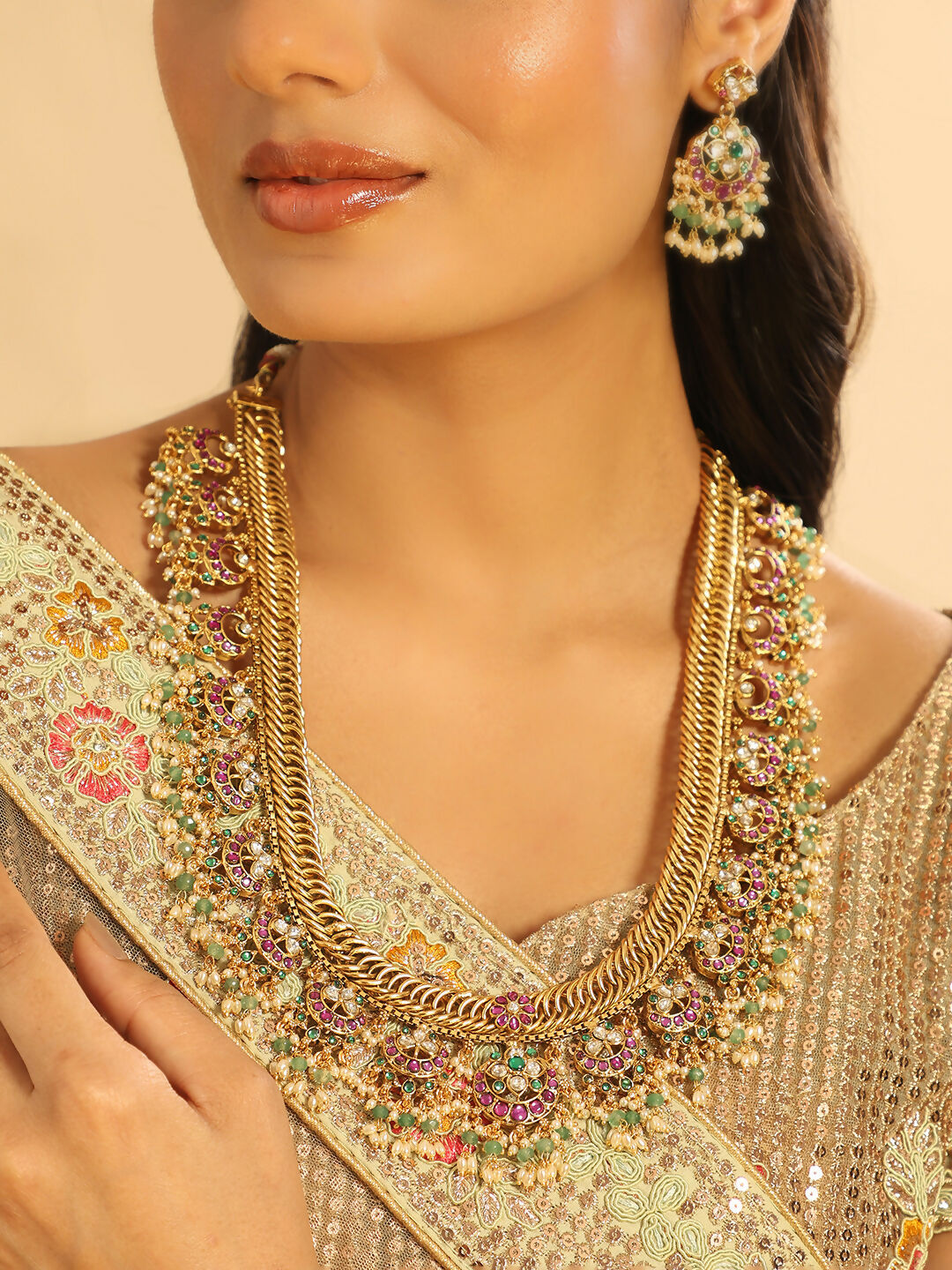 Nuyug 18K Gold Plated Estele Gold Tone Beaded Long Necklace Set - Distacart