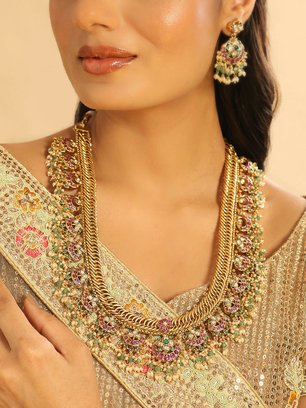 Nuyug 18K Gold Plated Estele Gold Tone Beaded Long Necklace Set
