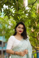 Thumbnail for Blue Poly Chiffon Ethnic Motifs Saree with Unstitched Blouse - Hiral Fashion - Distacart