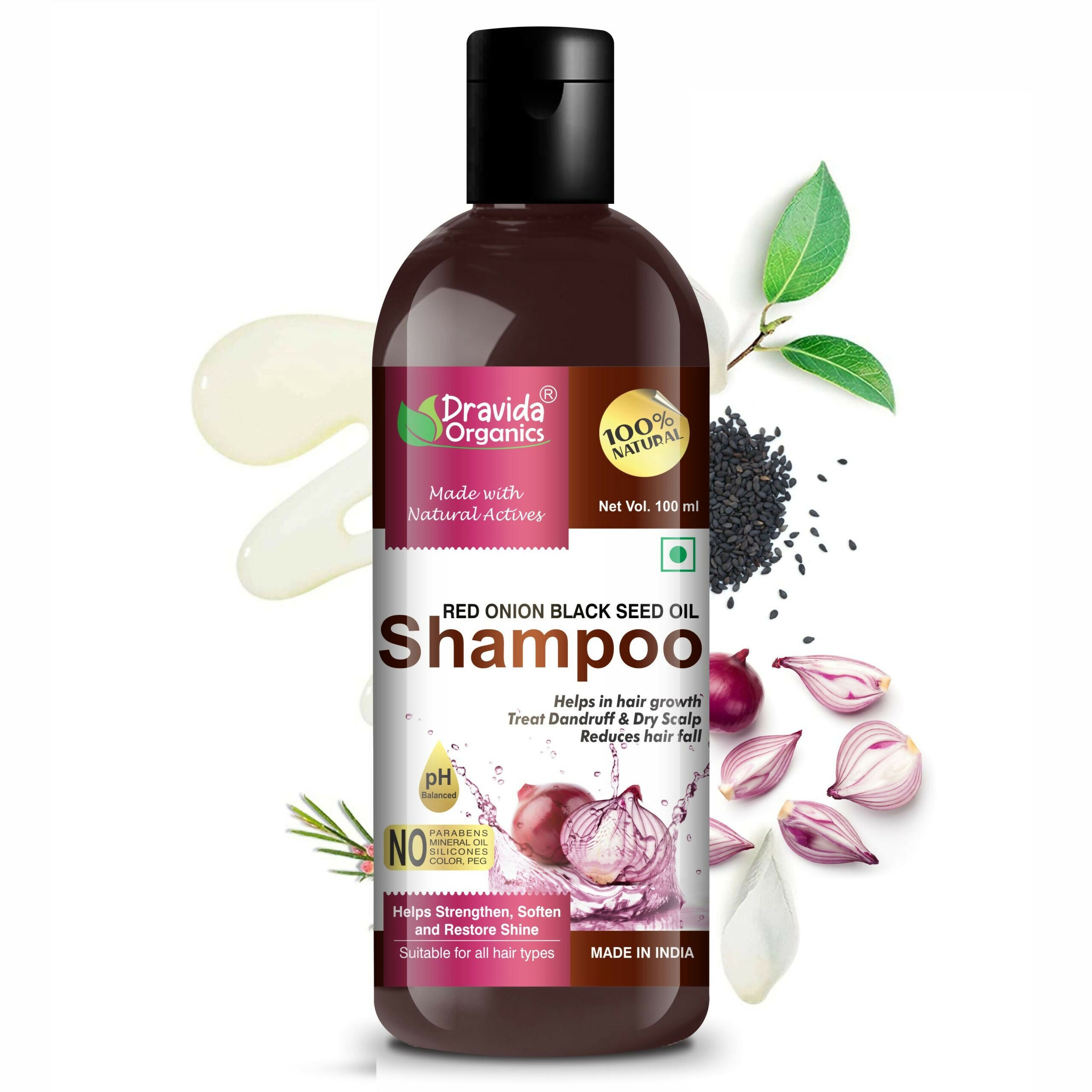 Dravida Organics Red Onion Black Seed Oil Shampoo - Dista