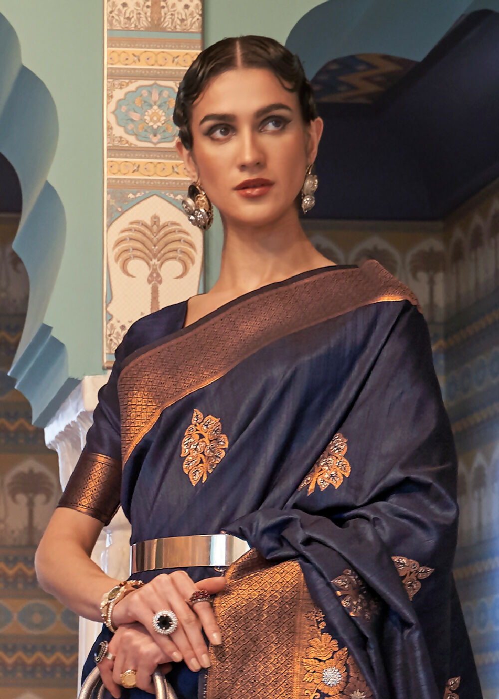 Navy Blue Tussar Banarasi Silk Designer Saree - Emponline - Distacart