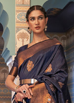 Thumbnail for Navy Blue Tussar Banarasi Silk Designer Saree - Emponline - Distacart