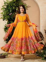 Thumbnail for Teeya Creation Multi Color Organza Silk With Digital print With Embroidery Gown
