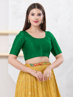 Thumbnail for Joban Fashion Green Dupion Silk Elbow Sleeveless Front Open Blouse