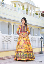 Thumbnail for Partywear Designer Yellow Dola Silk Anarkali suit with Dupatta - Suzen - Distacart