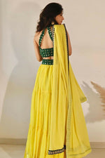 Thumbnail for Jyoti Fashion Yellow Three Lair Frill Georgette Lehenga Choli with Dupatta - Distacart