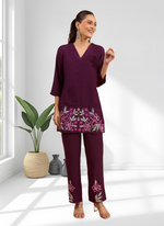 Thumbnail for Joban Fashion Wine Silk Embroidered Readymade Cord Set - Distacart