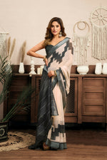 Thumbnail for Joban Fashion White & Grey Ethnic Motifs Linen Ready To Wear Saree With Unstitched Blouse - Distacart