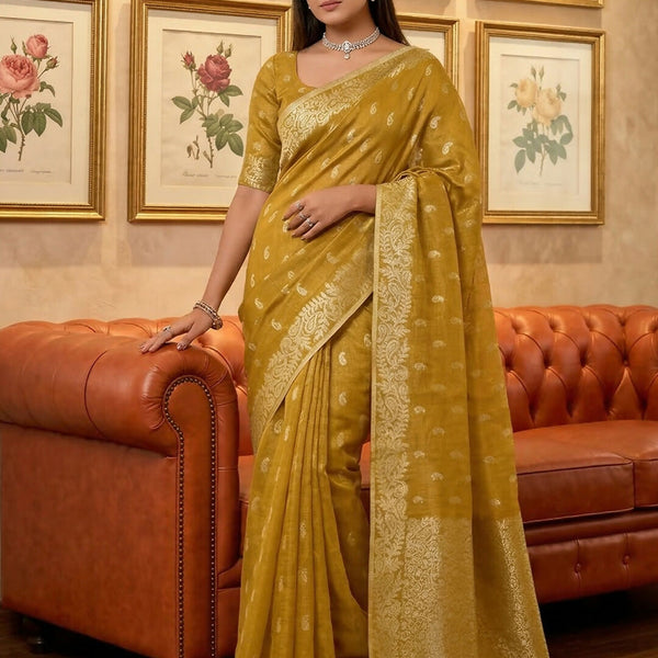 Shree Shyam Fashion Mustard Tissue Silk Saree - Distacart