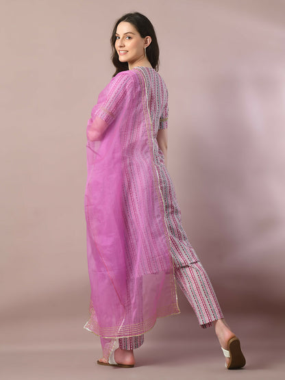 Myshka Women's Multi Printed Cotton Straight Party Kurta Set With Dupatta - Distacart