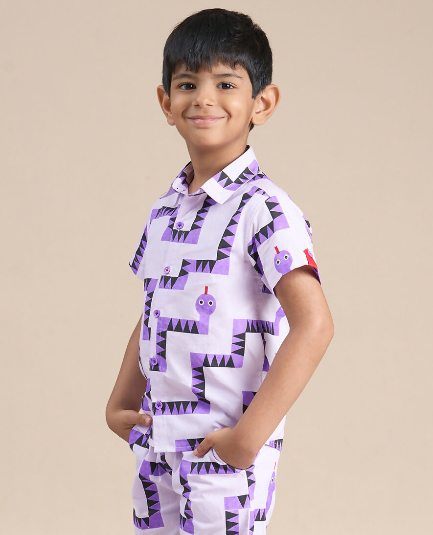 Snakes and Ladders Boys Purple Table Print Shirt from Siblings Collection - Distacart