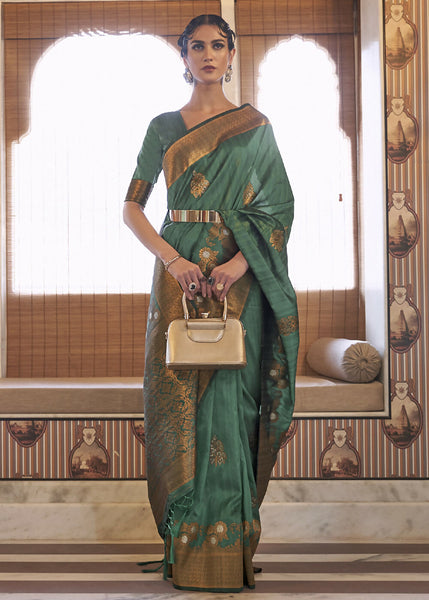 Unique Green Tussar Banarasi Silk Designer Saree - Emponline - Distacart