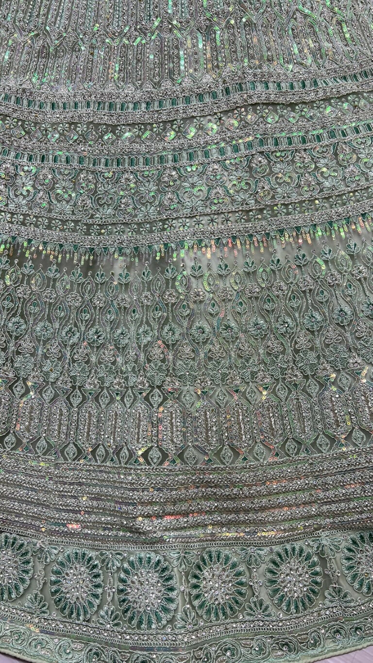 Jyoti Fashion Women's Pista Green Heavy Net Fancy Dori, Multi Thread, Rainbow Sequins and Diamond Work Wedding Lehenga Choli - Distacart